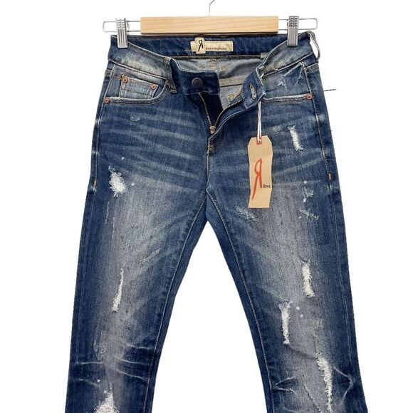 NWT Remix by Rock Revival Straight Leg Jeans in Destroyed Indigo Wash Size 24 - Picture 8 of 16